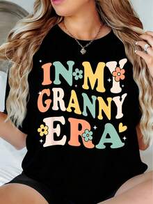 Women's Casual Tshirt In My Granny Era Funny Sarcastic Groovy Retro Mothers Day T-Shirt - Black - View 1