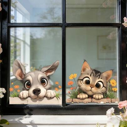 1/6 adet Sevimli Evcil Hayvan Temalı Pencere Çıkartması, Elektrostatik Adsorpsiyonlu Yeniden Kullanılabilir PVC, Evcil Hayvan Dükkanları, Banyolar, Bahçeler, Çocuk Odaları ve Bahar Partisi Hediyesi Olarak Uygundur.