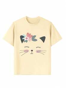 Tween Girls' Casual Graphic Print Crew Neck Short Sleeve T-Shirt, Summer Top - Apricot - View 5