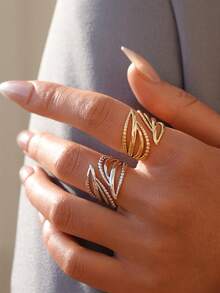 2pcs/1pc Geometric Hollow Ring, Casual Open Ring, Stainless Steel Ring, Suitable For Daily Wear, Best Gift For Girlfriend And Wife, Elegant High-End Ring - Multicolor - View 1