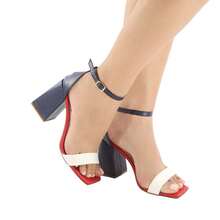 Sandália Elegante e Chique Salto Bloco 9CM  Casual  Festa  elegante  Festa  Sexy  Casamento  Negócios  básico  Elegante  Neutro    Fivela  Strass    Casamento  Festa  Escritório  Casa  Ar livre - Vermelha/Azul - Visão 5