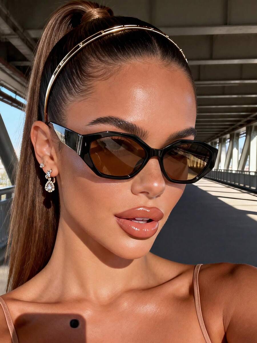 1 par de gafas de moda minimalistas poligonales de color marrón, adecuadas para personas de 20s, 30s, 40s y 50s. Pueden usarse como regalo de cumpleaños, accesorio para fotos de fiesta de cumpleaños, regalo de fiesta unisex, estilo retro, accesorio para viajes, accesorio de disfraz de fiesta de cumpleaños, accesorio de disfraz de vacaciones. - Marrón - Ver 1