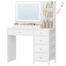 HEXCELEN Dressing Table With Mirror And LED Lighting, 3 Colors, Vanity Table With 5 Drawers And 2 Shelves, Bedroom Dressing Table, Modern Style, 40 X 90 X 135 Cm, White - trắng - Xem 9