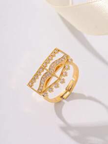 1枚优雅镀金铜镂空花冠锆石可调节戒指，时尚派对/节日女士礼物 - 金黃色 - 查看 6