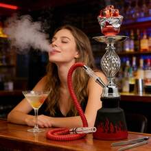 2-Hose Hookah Set - Fashionable Blue Flame Pattern, Includes 2 Hoses, 10 Mouthpieces And Charcoal Tongs. Suitable For Friend Parties, Bars, Etc. - one-size - View 9