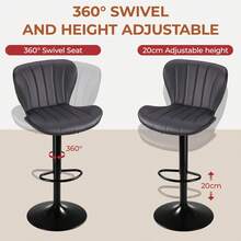 Ensemble de 2 tabourets de bar, chaises de cuisine, tabourets de bar réglables en hauteur, pivotants, bien rembourrés, pour bar, cuisine, salle à manger - Gris - Voir 3