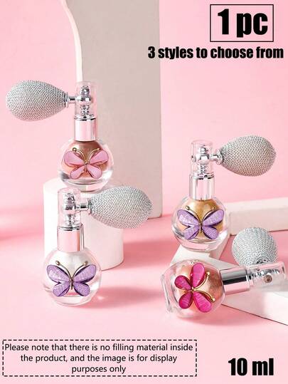 1pc Refillable Glitter Powder Perfume Spray Bottle With Pressurized Spray System & Butterfly - 10ml Spherical Air Bag Spray Perfume Bottle, Portable Travel Perfume Atomizer Suitable For Diy Glitter Sprays, Perfume, Room Freshener - Refillable Spray Bottle