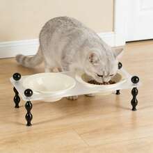 2pcs Ceramic Pet Bowls With Stable Acrylic Stand, Compact & Cute, High-Temperature Fired Ceramic, Easy To Clean, Pet Supplies For Cats & Dogs - 180ml - View 3