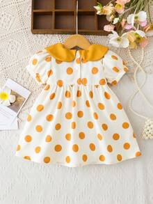 Vestido de verano para bebé niña con lunares amarillos y gran lazo - Amarillo - Ver 3