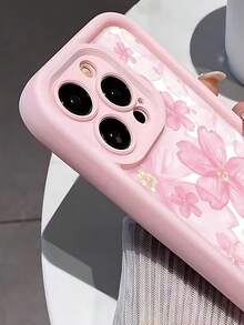 时尚、流行、个性化粉色樱花图案手机壳，饰以金色箔片细节印花，奢华防震，美观可爱，触感柔软，握感极佳，防水耐用，防污，带摄像头保护的边框，兼容 - 粉色 - 查看 4