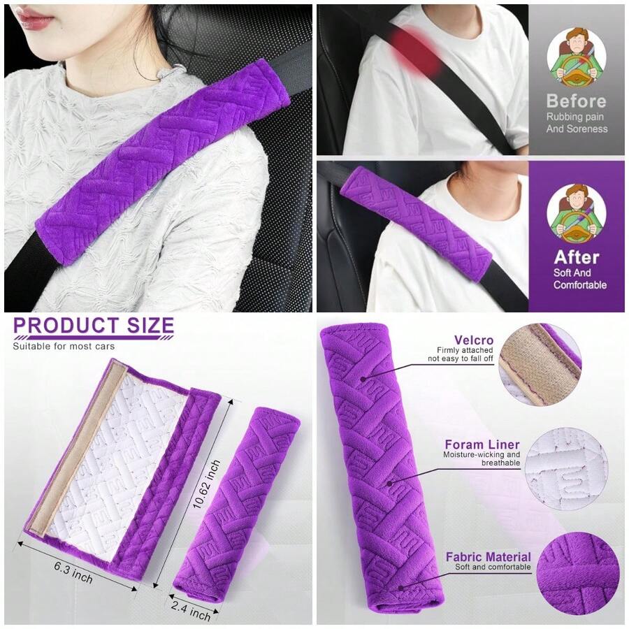 Paquete de 2 Almohadillas Universales para Cinturón de  de Coche para una Conducción Más Cómoda, Fundas para Correa de - A - Ver 1