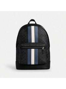 Coach 西部帆布条纹男士大号单肩包 3001 - 丹寧藍色拼粉筆白色 - 查看 1