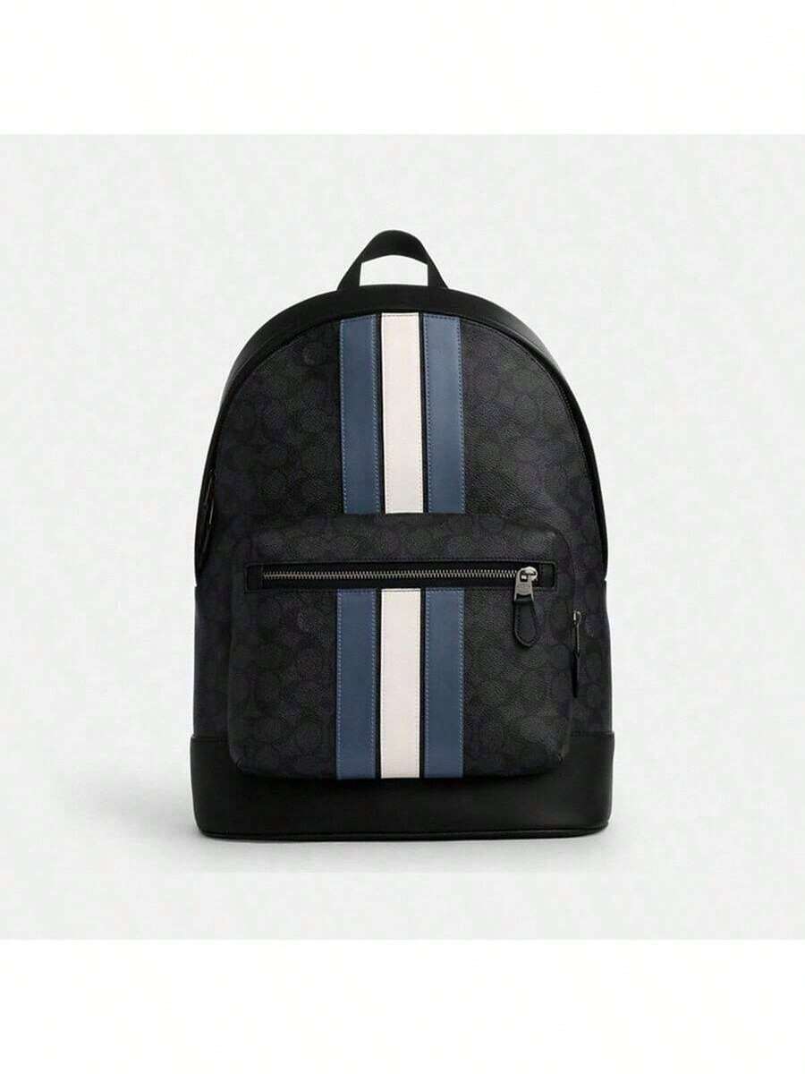 Coach 西部帆布条纹男士大号单肩包 3001 - 丹寧藍色拼粉筆白色 - 查看 1