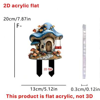 2D亚克力花园阳光捕捉器，蘑菇屋阳光捕捉器，仙女屋庭院标牌，秋叶花园插牌，户外装饰，庭院摆件，迷人乡村花园艺术品，自然爱好者的礼物