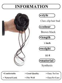 8英寸合成发髻、马尾辫、甜甜圈发髻发夹、编织发髻、黑色花朵发髻发夹、深棕色女士发髻 - 彩色 - 查看 7