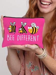 Cute Bee Different Cosmetic Bag,Funny Cartoon Bee Makeup Pouch Travel Toiletry Organizer Zipper Pouch, Novelty Inspirational Canvas Makeup Bag With Zipper,Spacious Cosmetic Pouch - Multicolor - View 12