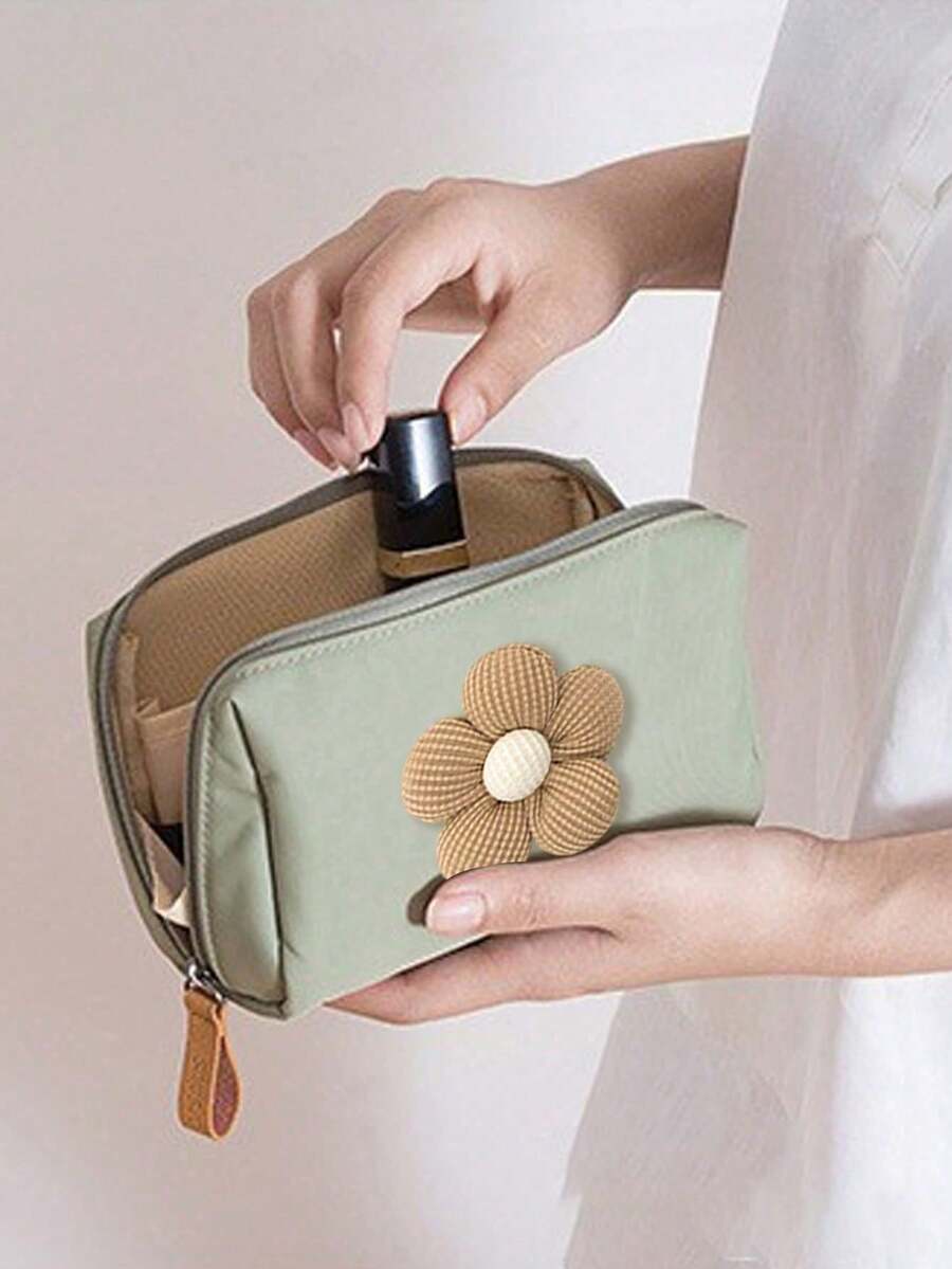 1个五瓣花旅行化妆包 - 拉链式小巧化妆品收纳包,轻便便携棕色花朵拉链零钱包,可爱花朵配饰,小巧药盒和急救包,多功能布艺小药袋,适合存放口红、手机、硬币、数据线和各种必需品,非常适合旅行和日常使用,情人节礼物,斋月礼物 - 彩色 - 查看 1