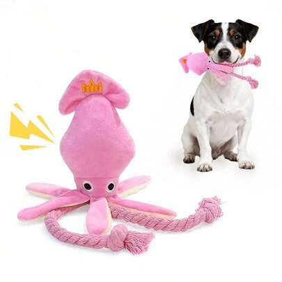 1pc Pet Sound Rope Toy, Cute Octopus Cartoon Design, Attracts Pet's Attention, Plush + Woven Rope Multifunctional, Satisfies Pet's Chewing And Pulling Interaction, Built-In Squeaker, Suitable For Pet Teething And Dental Care, Birthday/Holiday Gift, Pet Toy, Pet Supplies, Pet Gift