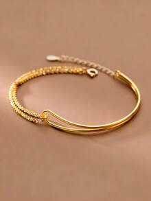 1件极简主义不对称双层弯管星座吊坠手链 - 金色 - 查看 3