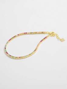 Vaerine 1 chiếc vòng tay sang trọng, lấp lánh, thanh lịch, tinh tế bằng bạc 925 đính đá Cubic Zirconia hình vuông nhiều màu sắc dành cho nữ, thích hợp cho các buổi hẹn hò, tiệc tùng, dạ hội, đeo hàng ngày, thể hiện sự quyến rũ, làm quà tặng. - Vàng - Xem 4