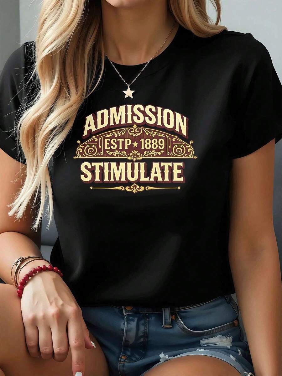 Camiseta con estampado gráfico vintage y letras, tejido de calidad, corte holgado, ajuste cómodo, informal, diseño gráfico. - Negro - Ver 1