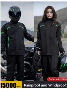 2pcs Raincoat Set With Jacket And Pants, Casual Waterproof Hooded Raincoat, Unisex, Includes Storage Bag, Thick Waterproof, Windproof, Quick-Drying, Breathable - Ideal For Cycling, Hiking, Outdoor Adventure, Back To School, Travel. Men's High-Quality Full-Zip Rainsuit - Durable All-Weather Motorcycle And Outdoor Gear, Full-Zip Raincoat And Pants - Men's Raincoat - View 2
