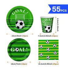 一套一次性足球主题餐盘、餐巾纸、杯子 - 可供 10 位客人使用，适合生日、婚礼、派对、家庭野餐等场合 - 彩色 - 查看 6