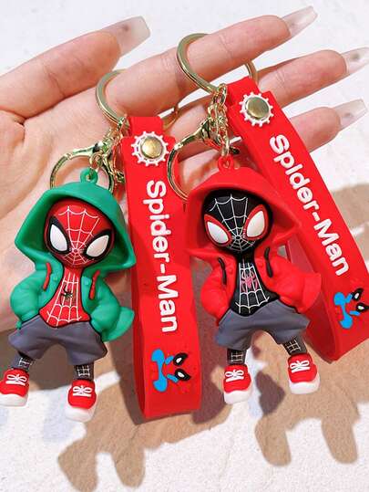 Marvel 漫威蜘蛛侠钥匙扣系列 – 4 款卡通英雄硅胶钥匙扣，带腕带，可爱 3D 吊坠钥匙圈，可装饰包包和钥匙，是送礼、日常使用和收藏的完美之选，也是漫威粉丝和孩子们的理想礼物
