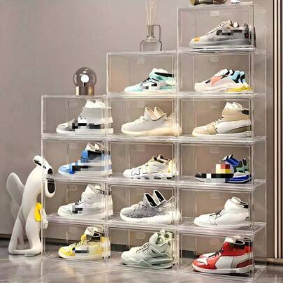 Upgraded Stackable Clear Shoe Boxes, Display & Storage Boxes, Plastic Transparent Drawer-Style Shoe Boxes, Shoe Racks, Shoe Cabinets, Standalone Display, Suitable For Office And Home Display And Storage, Shoe Boxes, Transparent, Black, Limited Edition Shoe Storage, Display, Shoe Display
