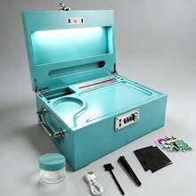 2026 Upgraded Premium Large Bamboo Box- Locking Storage Decorative Box With Combination Lock - Wood Kit With Lid - Wooden Locking Storage With Removable Tray And Jars - Black - Blue - View 7