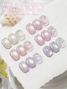 MEET ACROSS 6pcs Golden Silk Milky Cat Eye Gel Nail Polish Set, 7ml Nude Pink Gold Light Jelly Glass Beads Effect Cat Magnetic Gel Polish , Semi Permanent Soak Off UV Gel Varnish For Summer Nails, Manicure Nail Art DIY For Home And Salon Nail Supplies - 彩色 - 查看 6