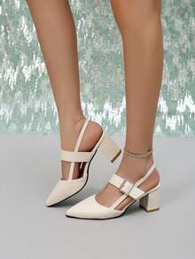 Women's High Heel Pumps 2026 Spring/Summer New Chunky Heel Fashion Versatile Pointed Toe Comfortable Slip-On Mule High Heel Sandals - Beige - View 3