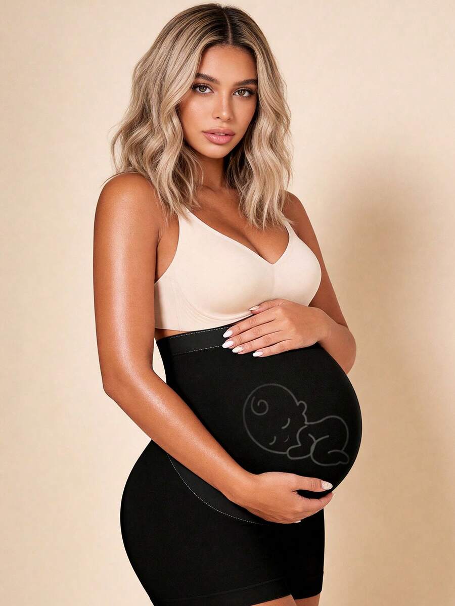 Pantaloni scurți Hart & Haze pentru maternitate, cu talie înaltă și panou extensibil pentru abdomen, pentru yoga, antrenament și sport, pentru gravide, Crăciun - Negru - Vizualizare 1