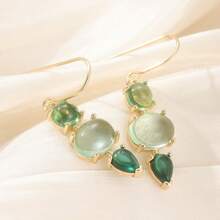 DIYCCPC Elegant Light Green Transparent Oval Pendant Earrings, Handmade Jewelry Suitable For Women's Daily Wear, An Ideal Gift For Females - Green - View 3