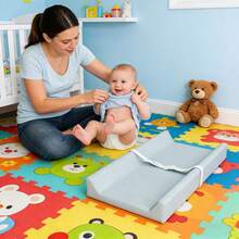 1 pieza Almohadilla cambiadora de pañales para bebé con estampado, Estación de cambio de piel de PU para bebés, Esterilla de masaje para bebés, Empaque comprimido - Multicolor - Ver 11