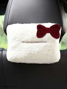 1 pieza Cubierta de caja de pañuelos para coche, decoración de lazo de peluche, soporte de pañuelos para visera del coche, dispensador de papel de pañuelos para coche de gran capacidad - A - Ver 15