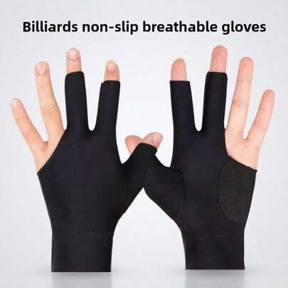 1 Professional Snooker Glove With Three Fingers Exposed On The Left Hand - Suitable For Both Men And Women, Black High Elasticity Billiards Glove On The Left Hand, Suitable For Billiard Halls