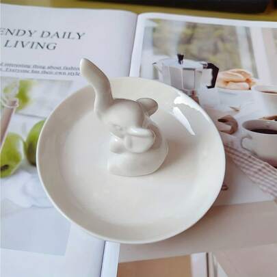 1pc Ceramic Jewelry Tray, Jewelry Box, Elephant Decor Ring Holder, Glazed Ceramic Sculpture Home Decor, Suitable For Wedding Engagement Rings