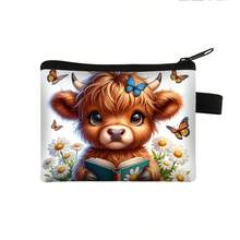 Cartoon Highland Cow Print Coin Purse, Ideal For Carrying Credit Cards, Keys And Earphones In Daily Life, Perfect Zipper Pouch - Multicolor - View 10