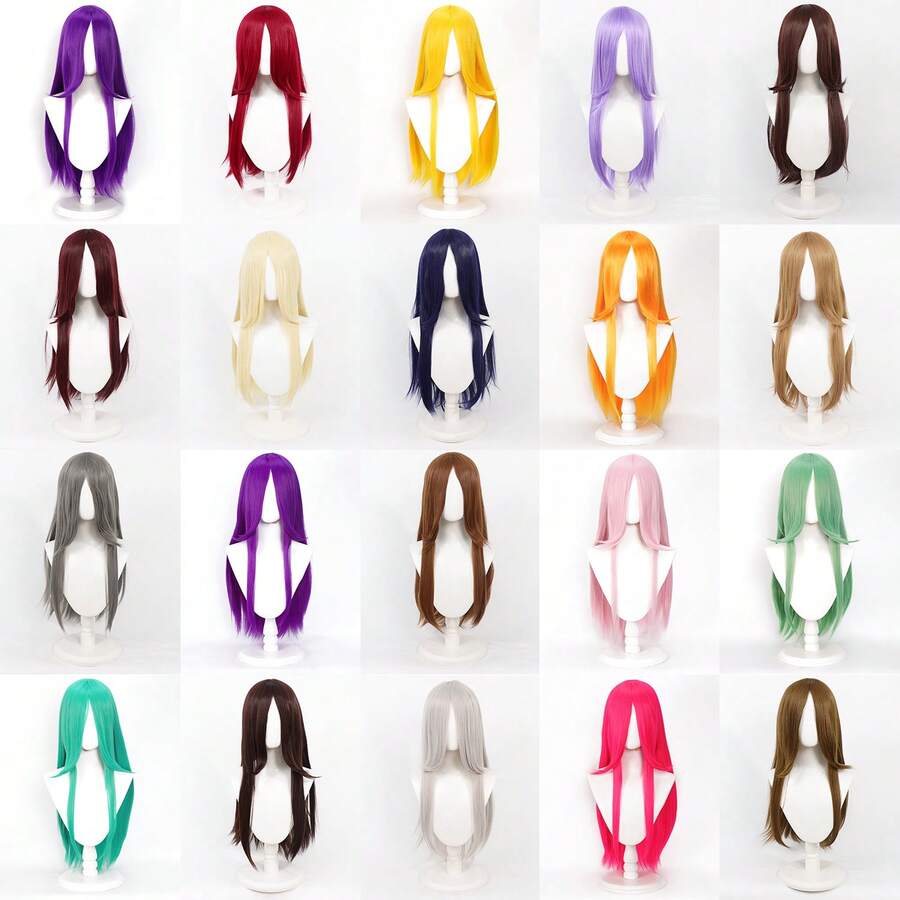 Karida 60cm/24inch Extra Long Straight Synthetic Hair Wig With Bangs, Colorful, Suitable For Daily Use, Cosplay, Halloween, Christmas, St. Patrick's Day And Other Costume Parties - Multicolor - View 1