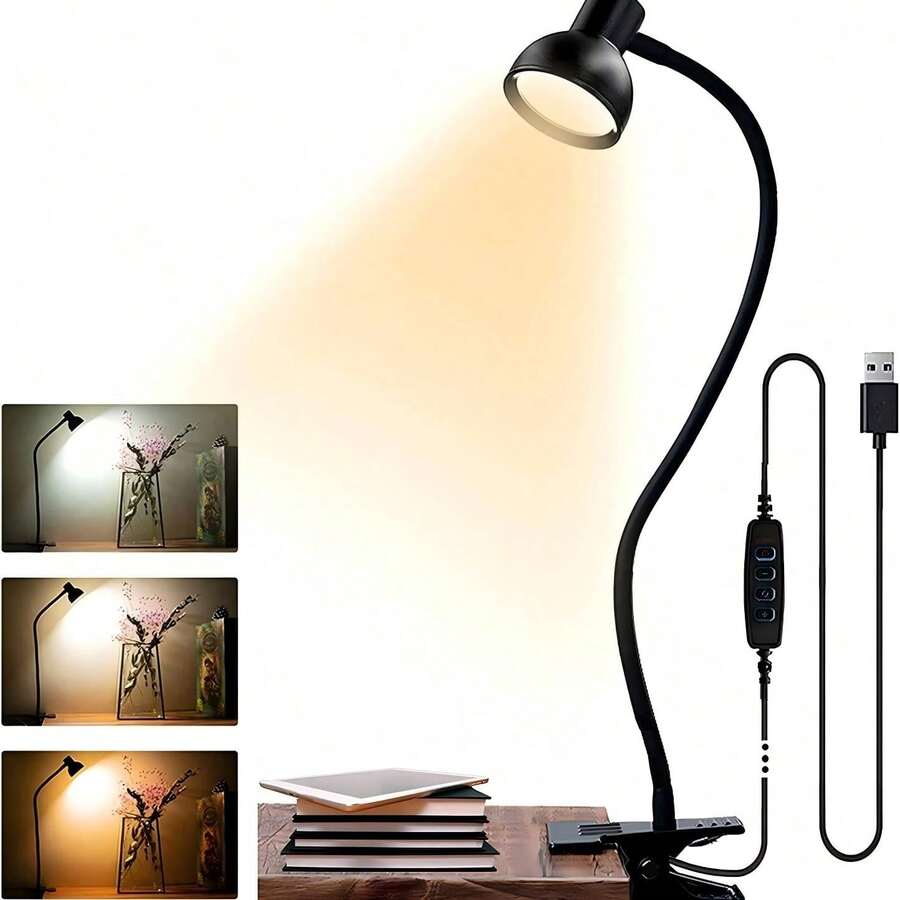 Clip On Light USB Reading Light 3 Color Modes 10 Brightness Levels Eye Care Clamp Light Flexible Gooseneck Dimmable Reading Lamp Clip On Lamp For Bed Headboard Desk Bedside Dorm