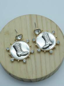 1 par de pendientes de aleación de dos tonos con colgante de estilo vaquero occidental exagerado para mujeres - pendiente - Ver 11