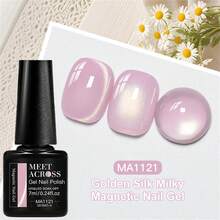 MEET ACROSS 1pc Golden Silk Milky Cat Eye Gel Nail Polish , 7ml Nude Pink Gold Light Jelly Glass Beads Effect Cat Magnetic Gel Polish , Semi Permanent Soak Off UV Gel Varnish For Summer Nails, Manicure Nail Art DIY For Home And Salon Nail Supplies - Hồng - Xem 5