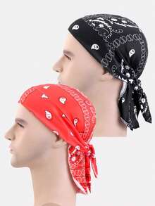 2pcs Men's Elastic Pirate Hat With Cashew Flower Pattern, Transformable Hair Wrap/Headband Suitable For Daily Use,Summer,Beach,Holiday - Multicolor - View 9