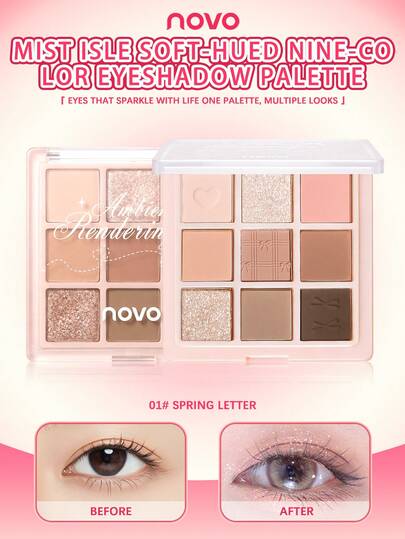 NOVO 9色眼影盘，珠光哑光腮红修容眼影盘，持久不晕染，打造百变自然妆容，适合秋冬季节，Y2K时尚潮流，生日礼物、派对佳选，最佳配色