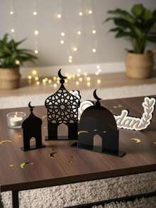 3pcs Islamic Style Moon & Mosque Acrylic Desktop Decor - Available In Multiple Sizes, Suitable For Eid, Ramadan And Home Decor - High Quality Acrylic Crescent Dome Decorations - Middle Eastern Inspired Halal Home Interior Accessories - Black - View 11
