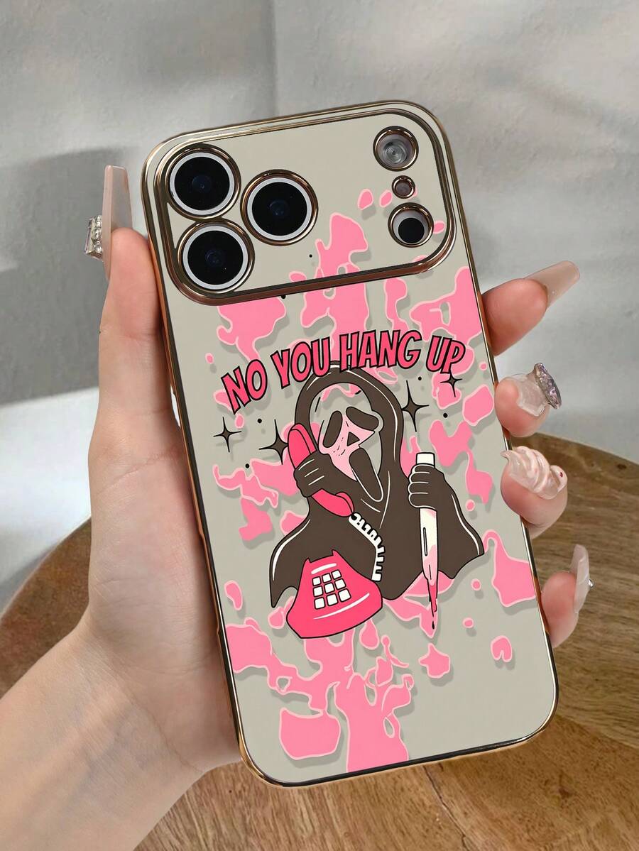 1pc Funny Horror Character Pattern Phone Case Romantic Aesthetic Style For Valentine Birthday New Year Compatible With IPhone 17promax/17pro/17/17Air/16promax/16pro/16plus/16/15promax/15pro/15plus/15/14promax/14pro/14plus/14/13promax/13pro/13/12promax/12pro/12/11promax/11 - 粉色 - 查看 1