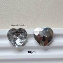 10颗银白色亚克力双眼手工缝制扁平3D心形纽扣，DIY装饰配件 - 亞克力愛心 - 查看 11