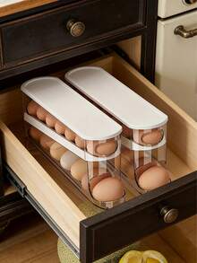 2pcs Automatic Egg Storage Box, Holds 12-14 Eggs, Sliding Double-Layer Design, Fresh Egg Holder, Kitchen Essential, Space-Saving Fridge Egg Tray - Multicolor - View 12