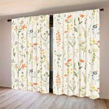 2片装野花印花窗帘，轻薄涤纶面料，价格实惠，花卉图案杆袋式卧室窗帘，适用于卧室、办公室、厨房、客厅和书房 - 春夏家居装饰，轻盈涤纶面料，半透明，可机洗，客厅窗帘 - 彩色 - 查看 15
